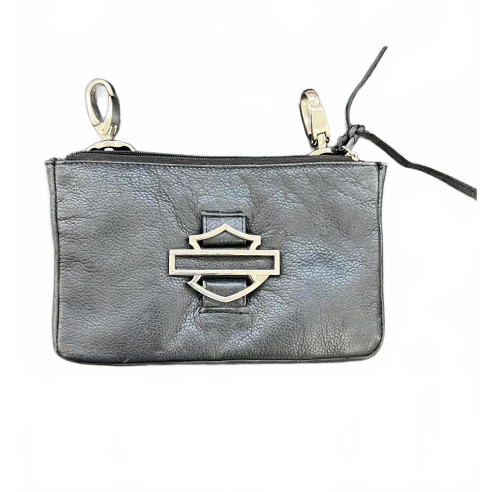 Harley-Davidson Black Leather Motorcycle Bag with Metal  Minimalist Logo